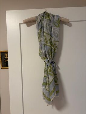 Light Blue and Olive Green Patterned  pure silk Scarf . By rockpaperflower